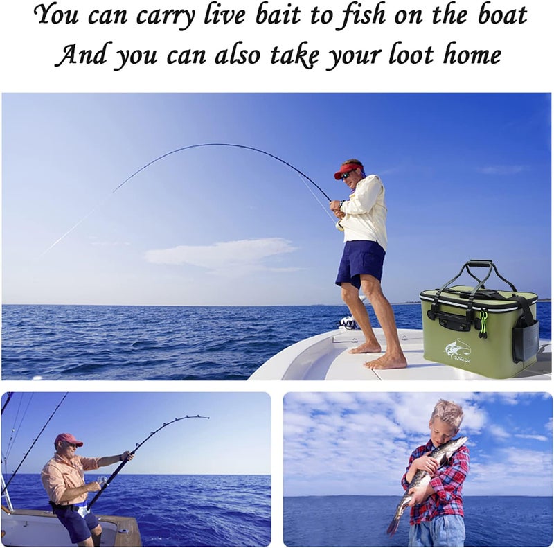 Sunglow Fishing Bucket,Foldable Fish Bucket, Multi-Functional EVA Fishing Bag for Outdoor, Live Fish Lures Bucket and Fish Protection Bucket,10GAL/8GAL/6GAL/4.8GAL/3GAL Live Fish Container (6GAL/ArmyGreen) - Image 5